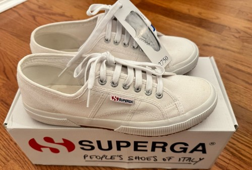 Neu im Karton Superga 2750 Cotu klassische Turnschuhe 11 Damen US weiß 9,5 Herren Unisex
