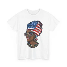 Juneteenth Shirt, Black Melanin Woman American Flag Leopard Sunglasses T-shirt 