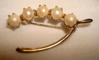 Vintage Gold Tone Faux Pearl Good Luck Lucky Wishbone Costume Jewelry Brooch Pin