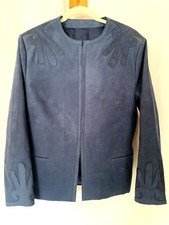 Vintage James Chen British Textile Suede Leather Jacket Lightweight Blue M