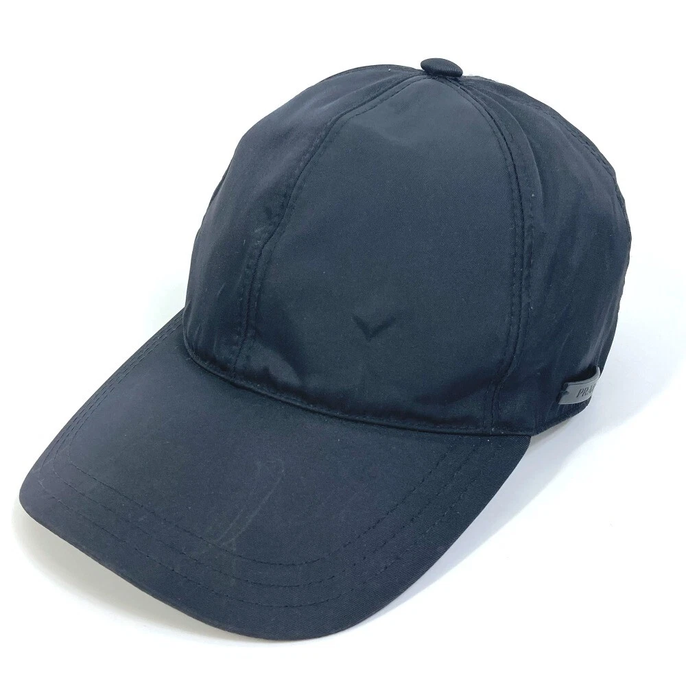 PRADA nylon hat logo leather tag baseball cap polyester Black | eBay