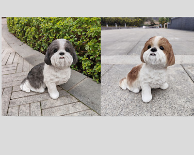 Sitting Shih Tzu Garden Statue Lifelike Dog Black/Brown Garden Yard Home Decor