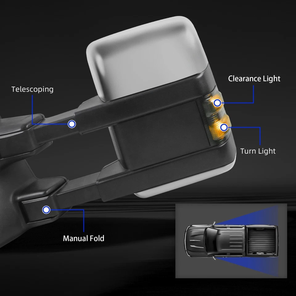 Espejos retrovisores de remolque cromados intermitente eléctricos térmicos para Ford F250/F350/F450/F550 2008-16 Foto 3 de 4