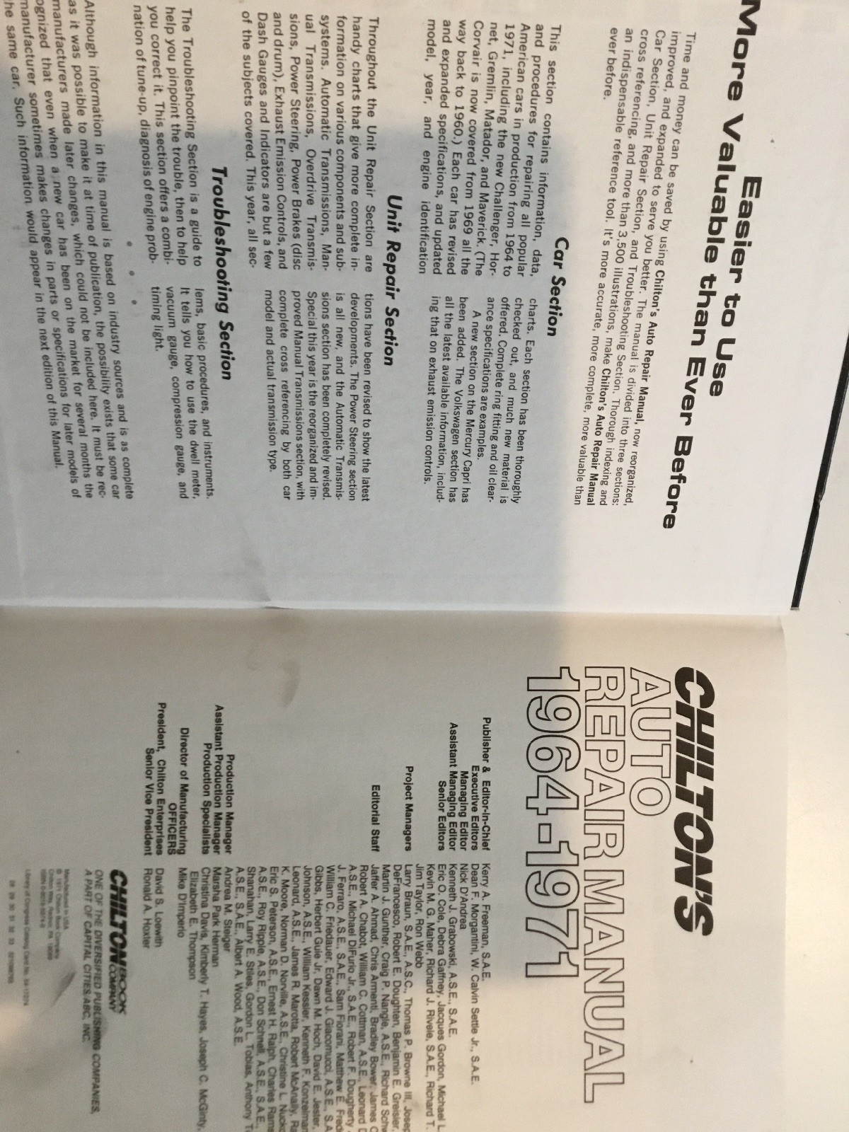 Chilton Service Manuals: Chilton's Auto Repair Manual, 1964-1971 by Chilton  Automotive Editorial Staff (1974, Paperback, Collector's) | eBay