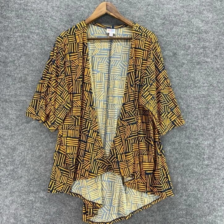 LulaRoe Top Women S Small Yellow Geometric Open Front 3/4 Sleeve Casual Comfort - Image 3 of 4