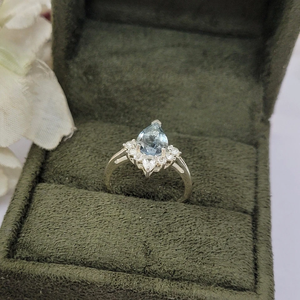 Natural Aquamarine Teardrop Cut Ring 925 Sterling Silver Anniversary Ring Gifts - Image 3 of 4