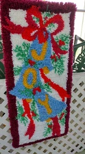 Vintage Christmas Rug/Wall Hanging, Handmade Needle Art, Plush Yarn Saying JOY