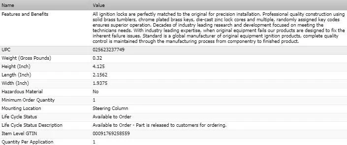 STANDARD Ignition Lock Cylinder with Keys for 1991-1994 JEEP CHEROKEE - Image 2 of 4