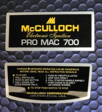 McCULLOCH PRO MAC 700 Electronic Ignition Chainsaw Filter Cover Decal set