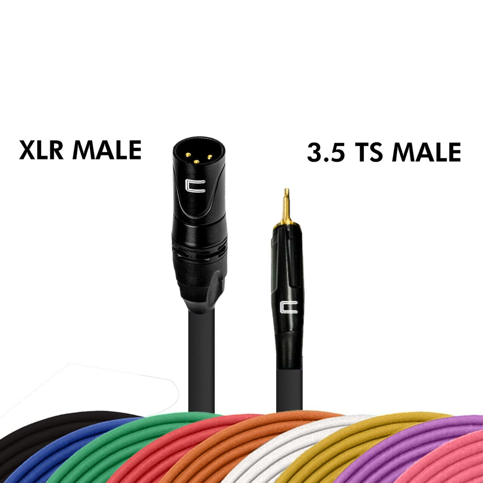 3-Pin XLR Male to 3.5 mm TS Unbalanced Mono Audio Cable Custom Length Color Cord - Image 2 of 4