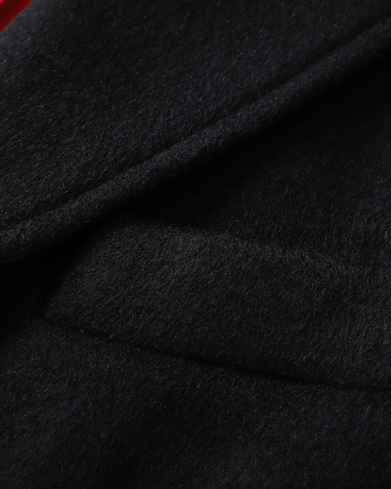 Men'S Dress Coat Black Velvet Notch Collar Wool/Cashmere 4 Button Overcoat