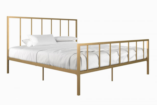 Metallic Silver Finish Queen Size, Queen Platform Bed Frame With Headboard And Footboard