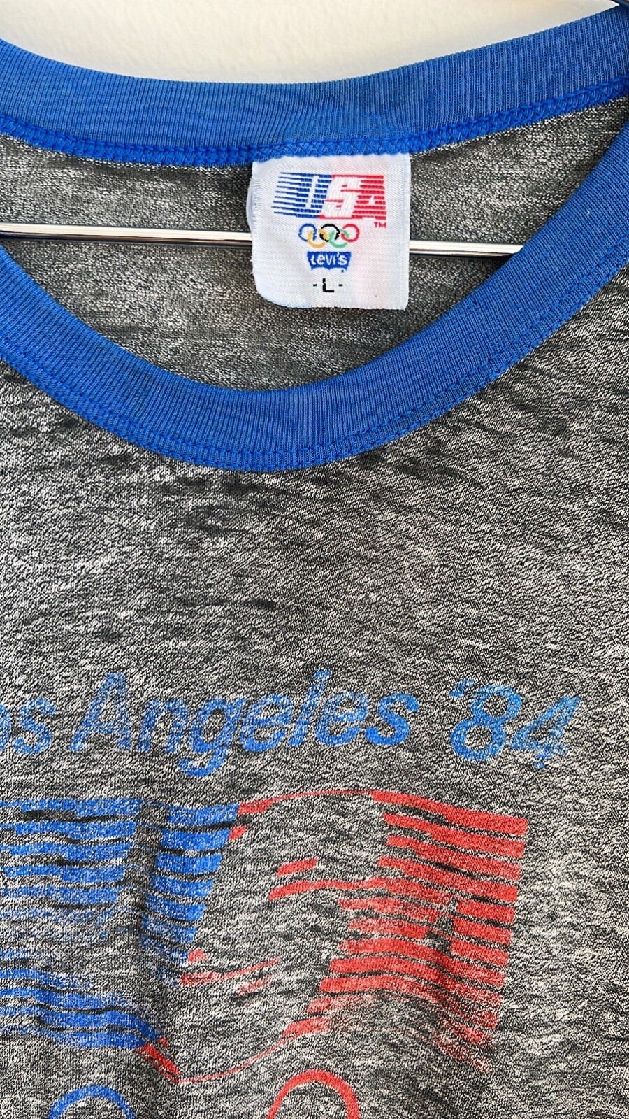 Vintage Levis 1984 Los Angeles Olympics Ringer T Shir… Gem