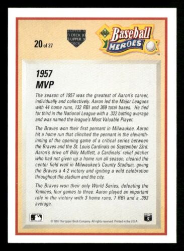 1991 Upper Deck Hank Aaron Baseball Heroes - Bild 4 von 20