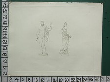 1864 ROMAN GREEK SCULPTURE CERAMICS PRINT ~ PLATE 20 ~ MALE & FEMALE STATUES