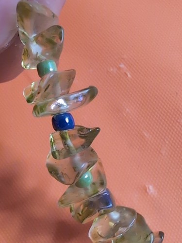 PEACOCK BIRD charm pendant necklace. With Beads On Yellow Glass Like Beads - Picture 6 of 11