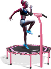 48" Fitness Trampoline with Adjustable Handle Bar, Silent Trampoline Bungee Rebo