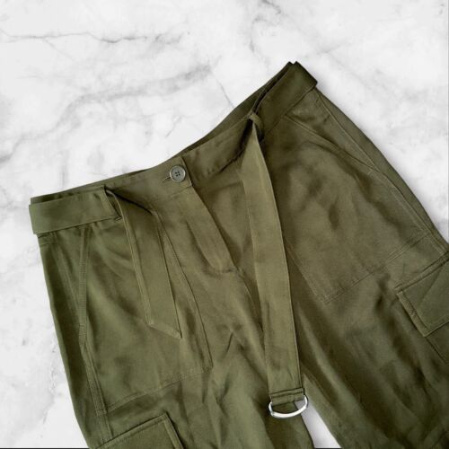 Theory Jogginghose Damen Größe 4 Armeegrün 100 % Seide Cargo Utility Gürtel Hose