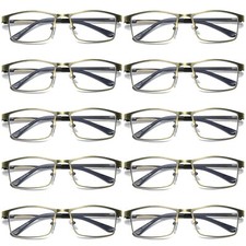 10 PK Mens Spring Hinge Metal Frame Blue Light Blocking Reading Glasses Readers