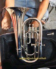 EUPHONIUM 4 VALVE OF PURE BRASS IN SILVER CHROME POLISH CASE BOX FREE SHIPPING