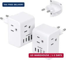 2 Pack European Travel Plug Adapter, International Power Plug Adapter with 3 Out