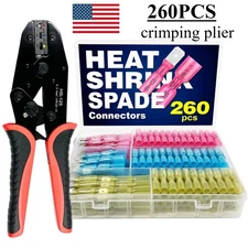 260PCS Heat Shrink Wire Butt Connectors Marine Spade Crimp Terminals 22-10AWG