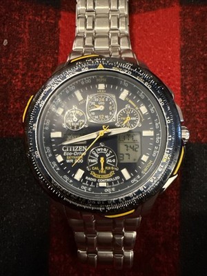 Citizen Men s Eco-Drive Stainless Steel Alarm Skyhawk AT Blue Angels Watch WR200