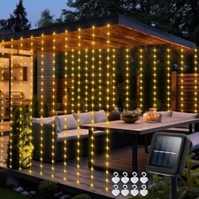 Solar Curtain Lights 7.9ft x 6ft 144 LED Outdoor 7.9Ft x 6Ft, Warm White