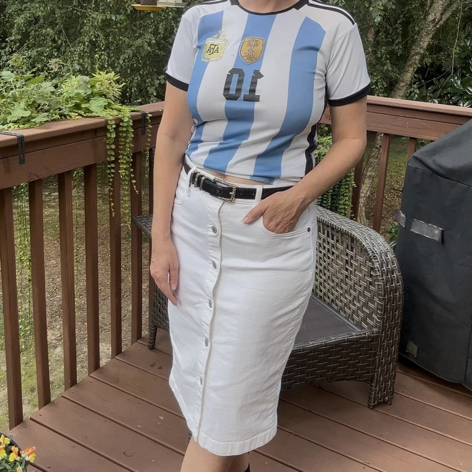 Polo Ralph Lauren White Button-Front Denim Midi Skirt | Preppy Chic | Size 8 - Image 4 of 4