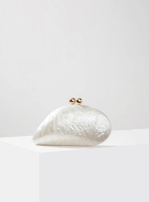 Ivory Pearl Shell Clutch Acrylic Evening Bag Wedding Party Chain Purse