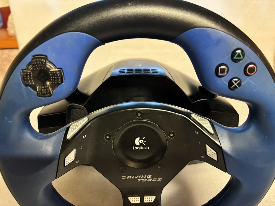 PS2 Logitech Driving Force Feedback Racing Steering Wheel & Pedals Untested - Image 4 of 4