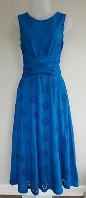Emily & Fin Roberta Broderie Dress EUC Small Bright Turquoise Eyelet Daisy