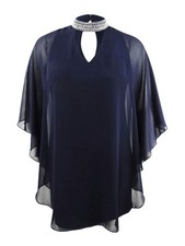 Xscape Women's Embellished Chiffon-Overlay Dress (4, Navy/Silver)