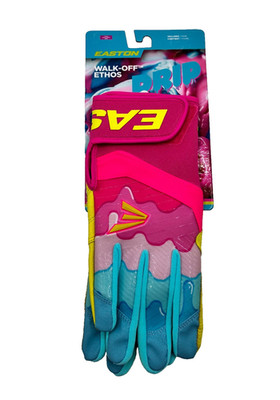 Easton Men Walk Off Ethos Drip Baseball Size L Batting Gloves Pink Blue Yellow