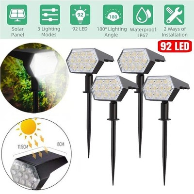 4Pack 92-LED Solar Spotlights Landscape Lights Outdoor Garden Pathway Lamp White