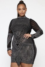 Black Fashion Nova Money Flow Rhinestone Dress 2X Party New Years Eve Cocktail