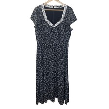 Madewell Black Floral Midi Dress White Trim V Neck Cap Sleeve Womens Size 12