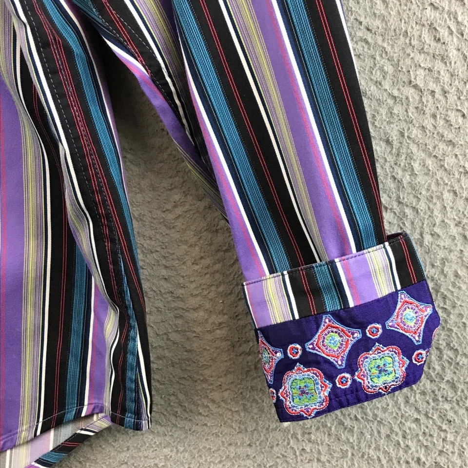 Robert Graham Men's Classic Fit Striped Dress Shirt Purple Blue Black Gray L - Image 4 of 4