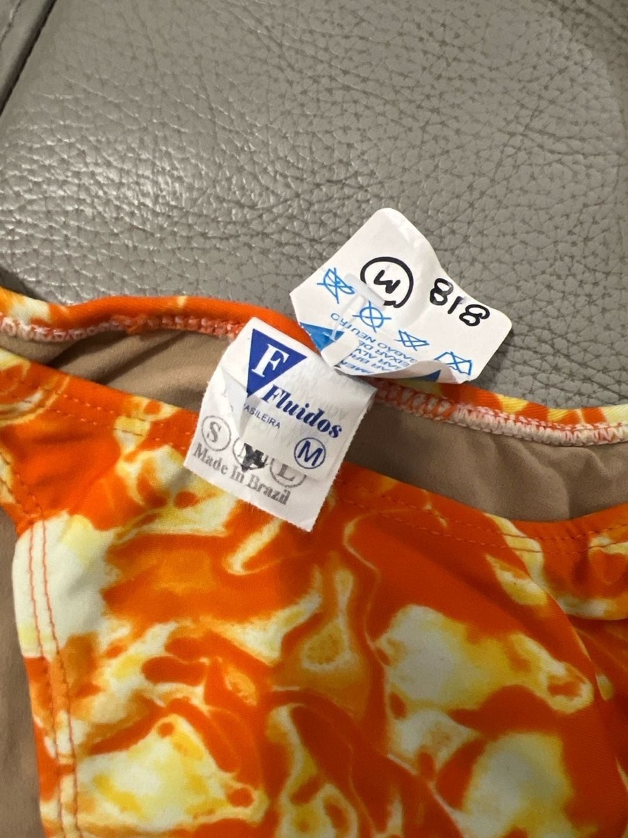 Vintage Y2K Brazilian Fluidos Orange Marble Print Underwire Bikini Set Size M View 2