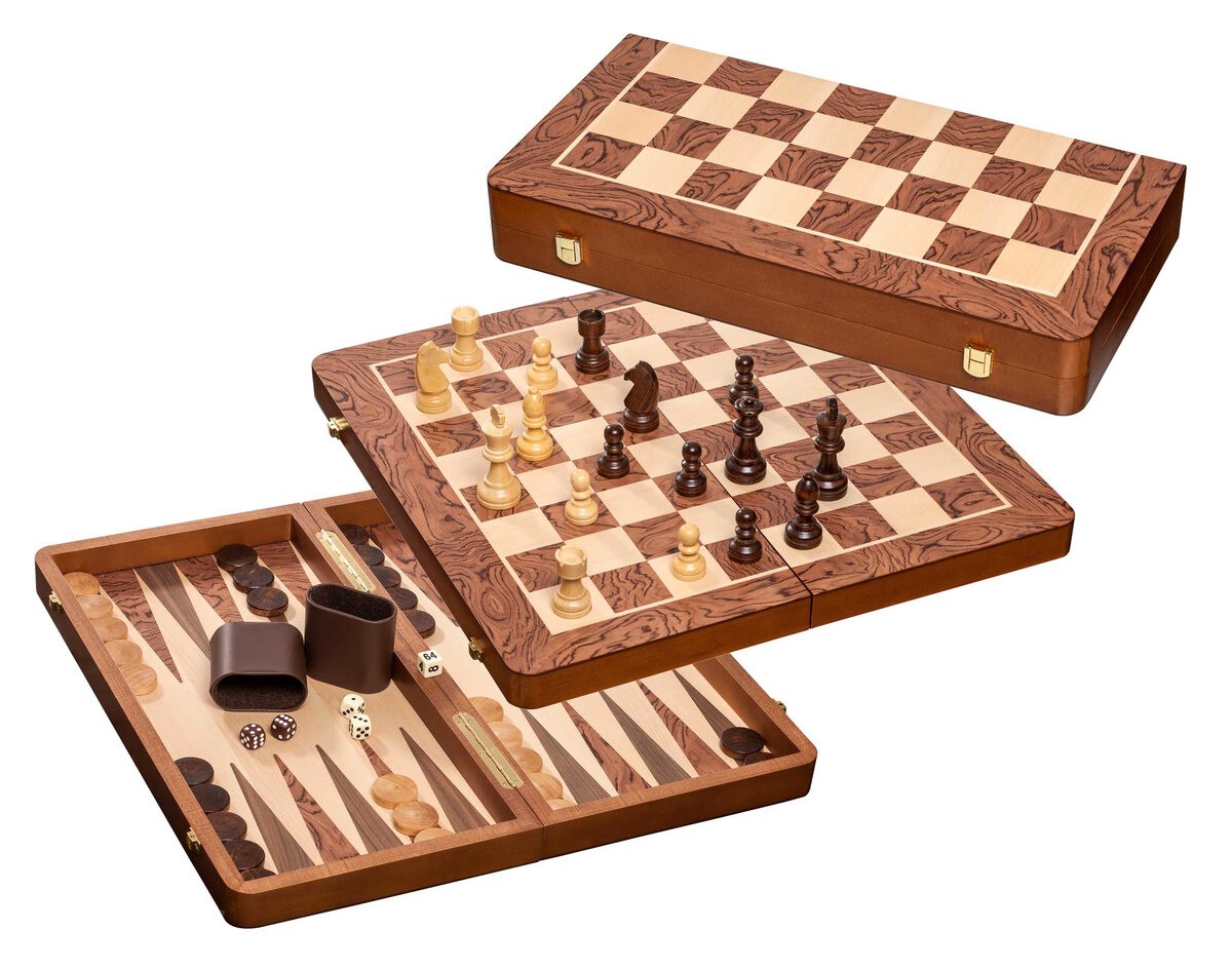 Philos Chess, Backgammon and Draughts Set - (48cm with 50mm squares) (UK)