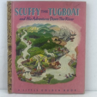 Vtg LITTLE GOLDEN BOOK SCUFFY THE TUGBOAT Gertrude Crampton Pink Cover 1st E Ed