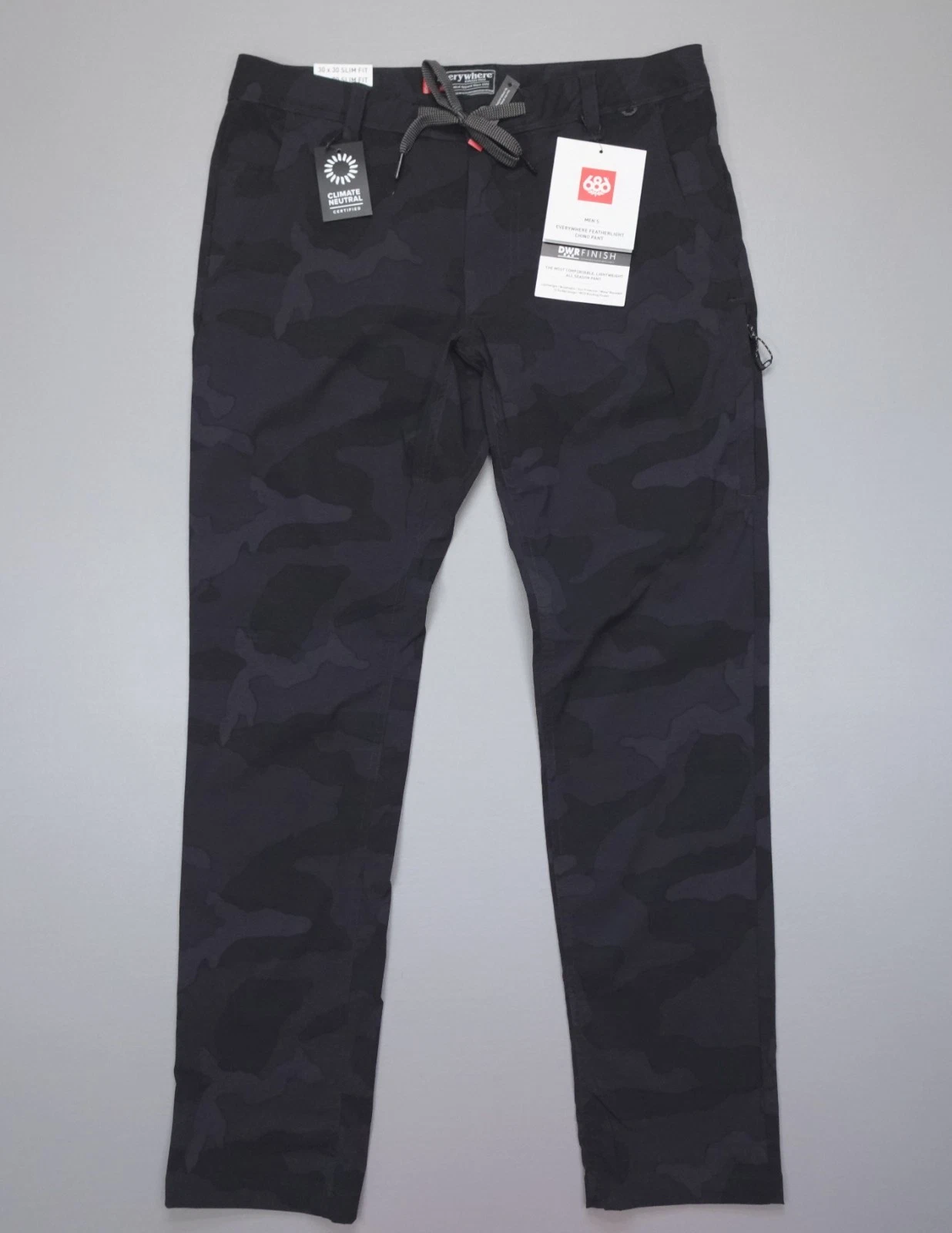 686 Men's Everywhere Featherlight Chino Pant Slim Fit Black Camo DWR Finish