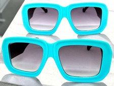 Exaggerated Classic Vintage 70's Retro Style SUN GLASSES Square Thick Blue Frame