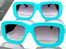 Exaggerated Classic Vintage 70's Retro Style SUN GLASSES Square Thick Blue Frame