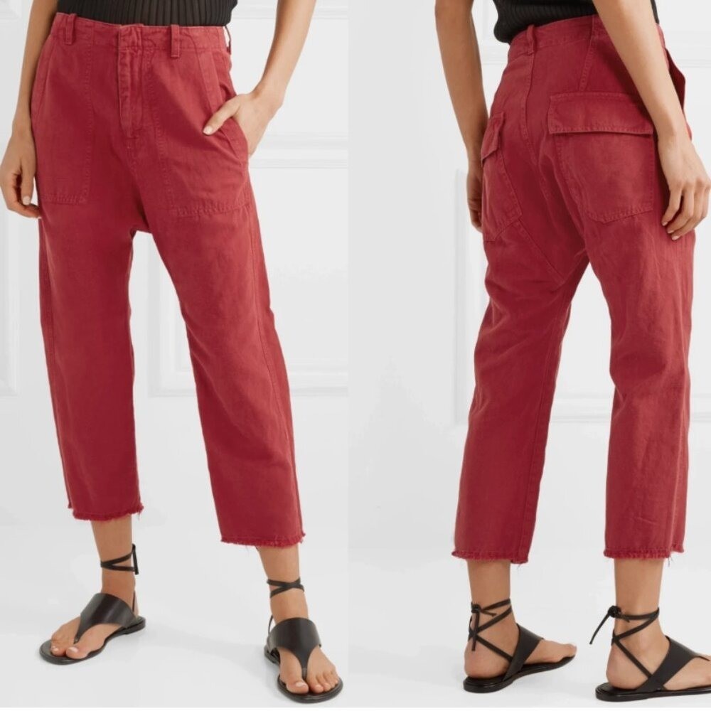 Nili Lotan Slouchy Drop Crotch Pants Luna Cropped Size 8 Linen Blend