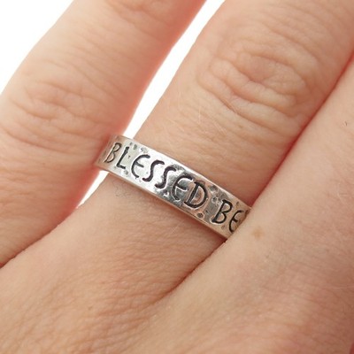 925 Sterling Silver Vintage Blessed Be Hammered Oxidized Band Ring Size 5