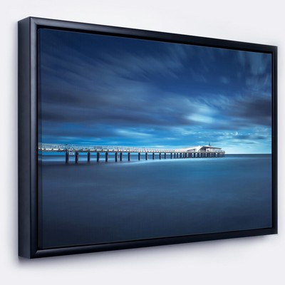 Designart ''Cloudy Sky Calm Blue Waters'' Seascape Framed  Small