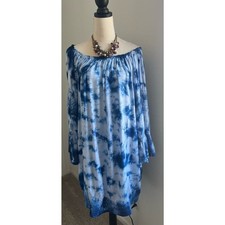 RAVIYA Blue Tie Dye Crochet Trim Dolman MIDI Kaftan Dress Sz 2X