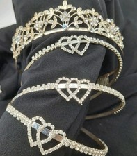 Tiara Crown Headband Rhinestones Silvertone Set Of 4 READ