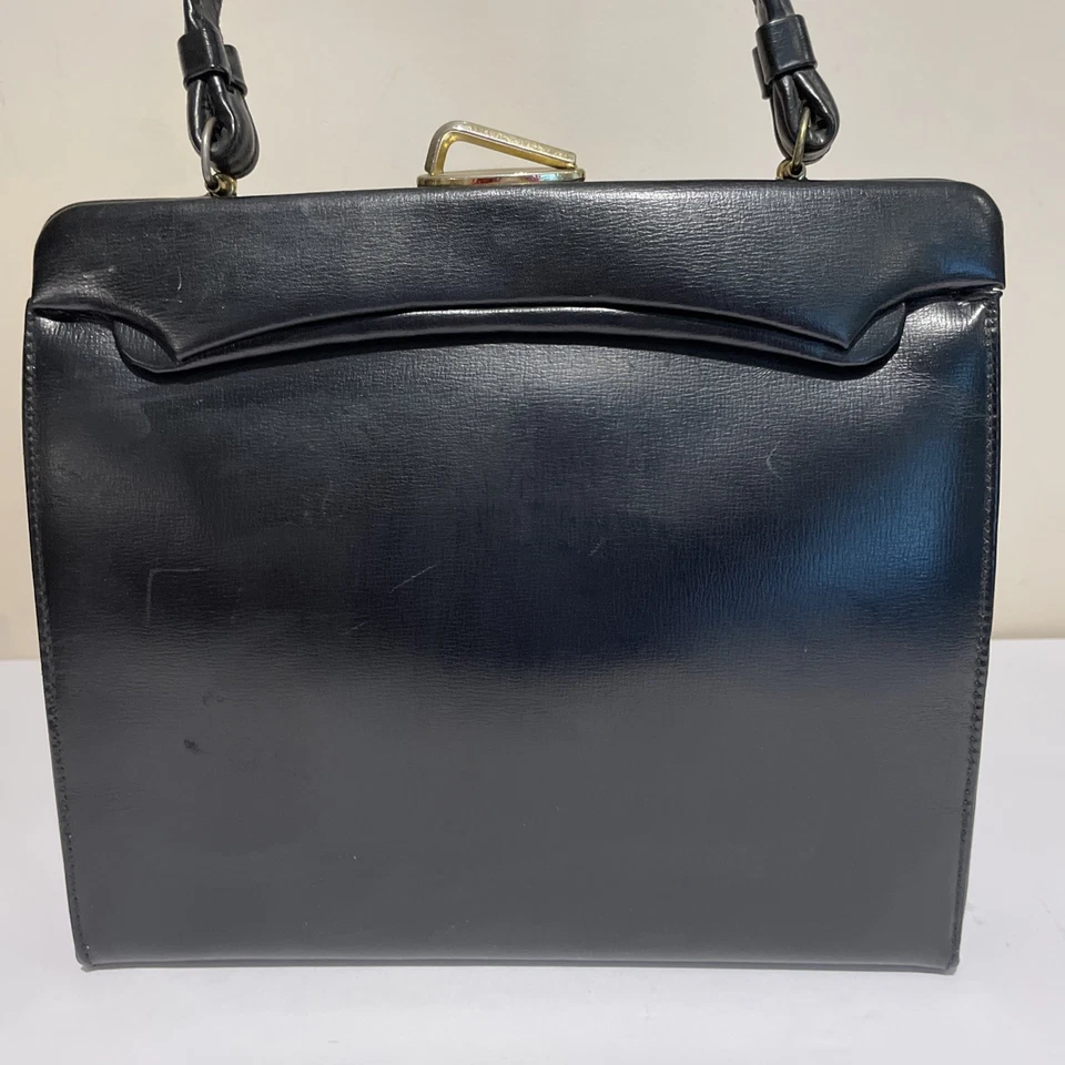 Vintage Top Handle Structured Purse Handbag Kiss Lock Black Grace Kelly 1960s - Image 3 of 4